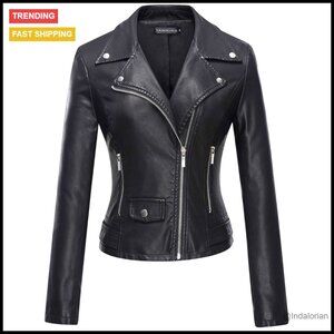 Faux Leather Moto Biker Short Coat Jacket Chic Y2K Retro Style Vegan